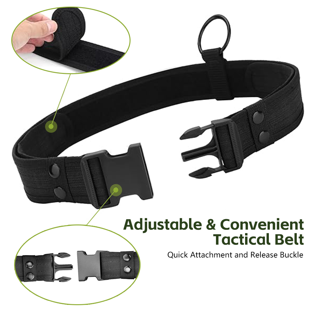 7 in 1 Black Tactical Duty Belt Utility with Accessory Pouches Bag Accessories Holsters for Security Guard Protection Outdoor