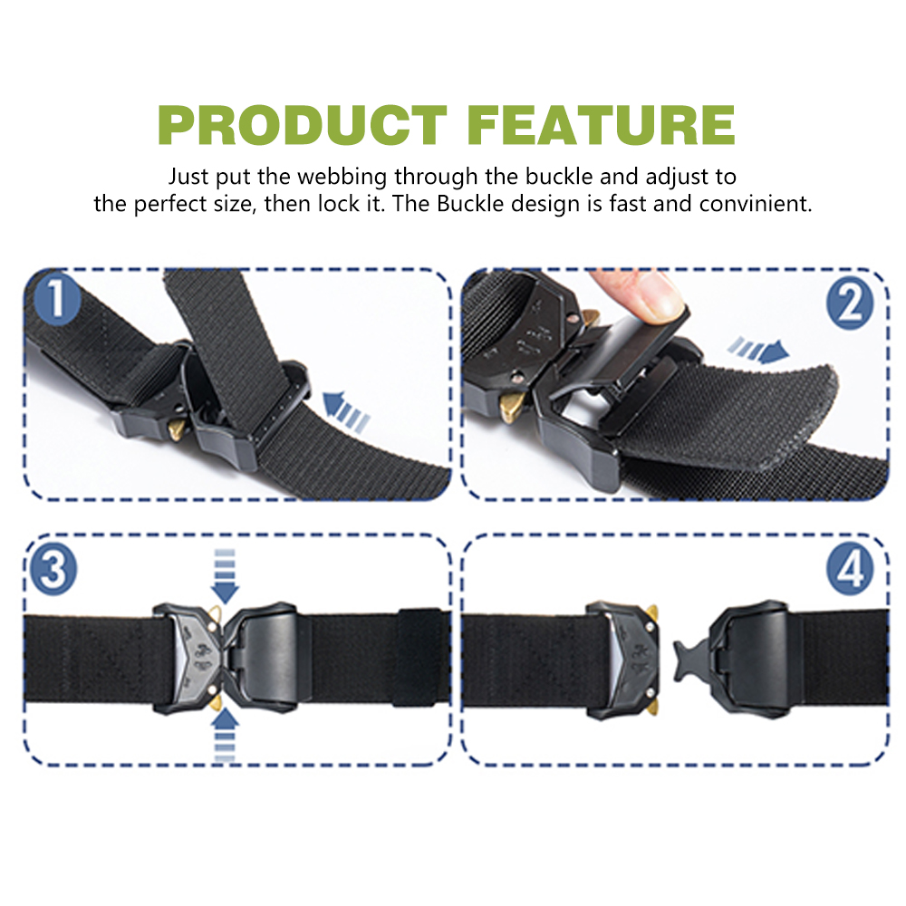 Custom Logo 38mm Tactical Belt Durable Nylon Quick Release Alloy Metal Buckle Adjustable Security Guard Casual Sport Outdoor Use