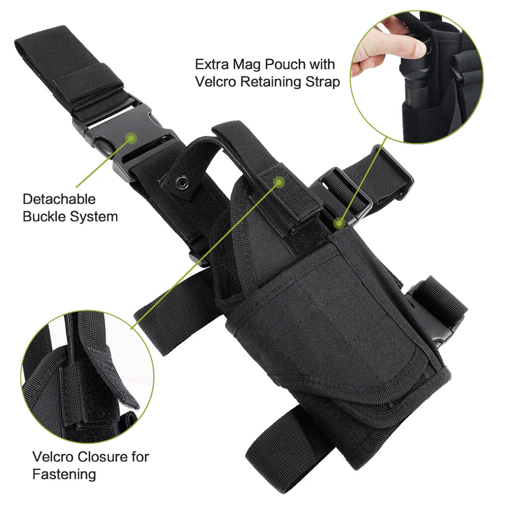 600D Oxford Cloth Durable Adjustable Tactical Leg Holster with Polyester Lining for Outdoor Security Guard Use