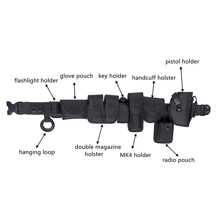 10 in 1 Nylon Men Tactical Security Comfort Belt with Tool Pouches Molded Utility Belt 140cm Buckle Custom Logo Outdoors Sport