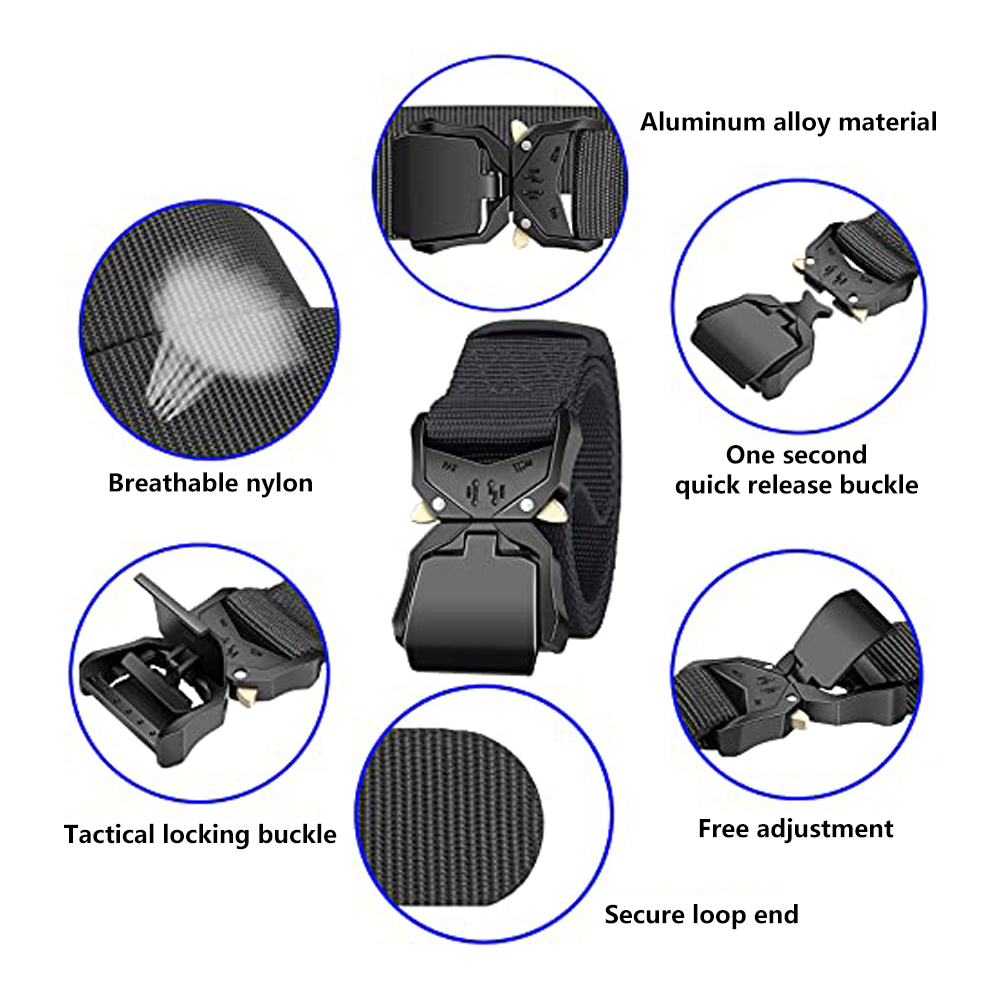 Custom Logo 38mm Tactical Belt Durable Nylon Quick Release Alloy Metal Buckle Adjustable Security Guard Casual Sport Outdoor Use
