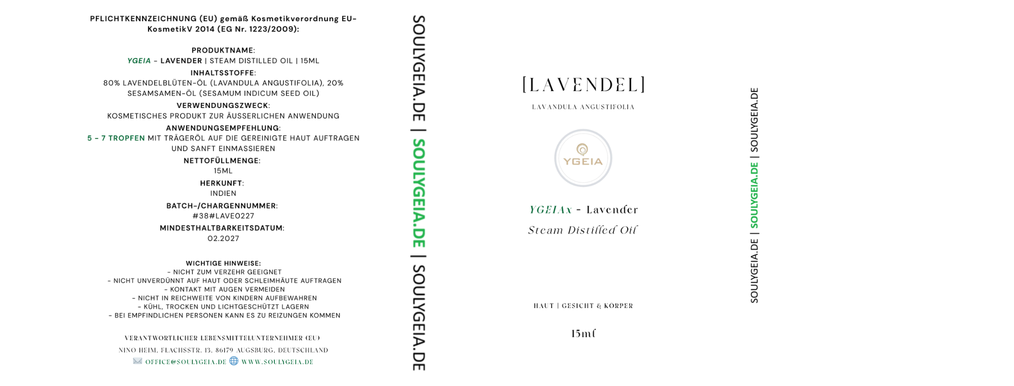 YGEIA - Lavender | Steam Distilled Oil | 15ml