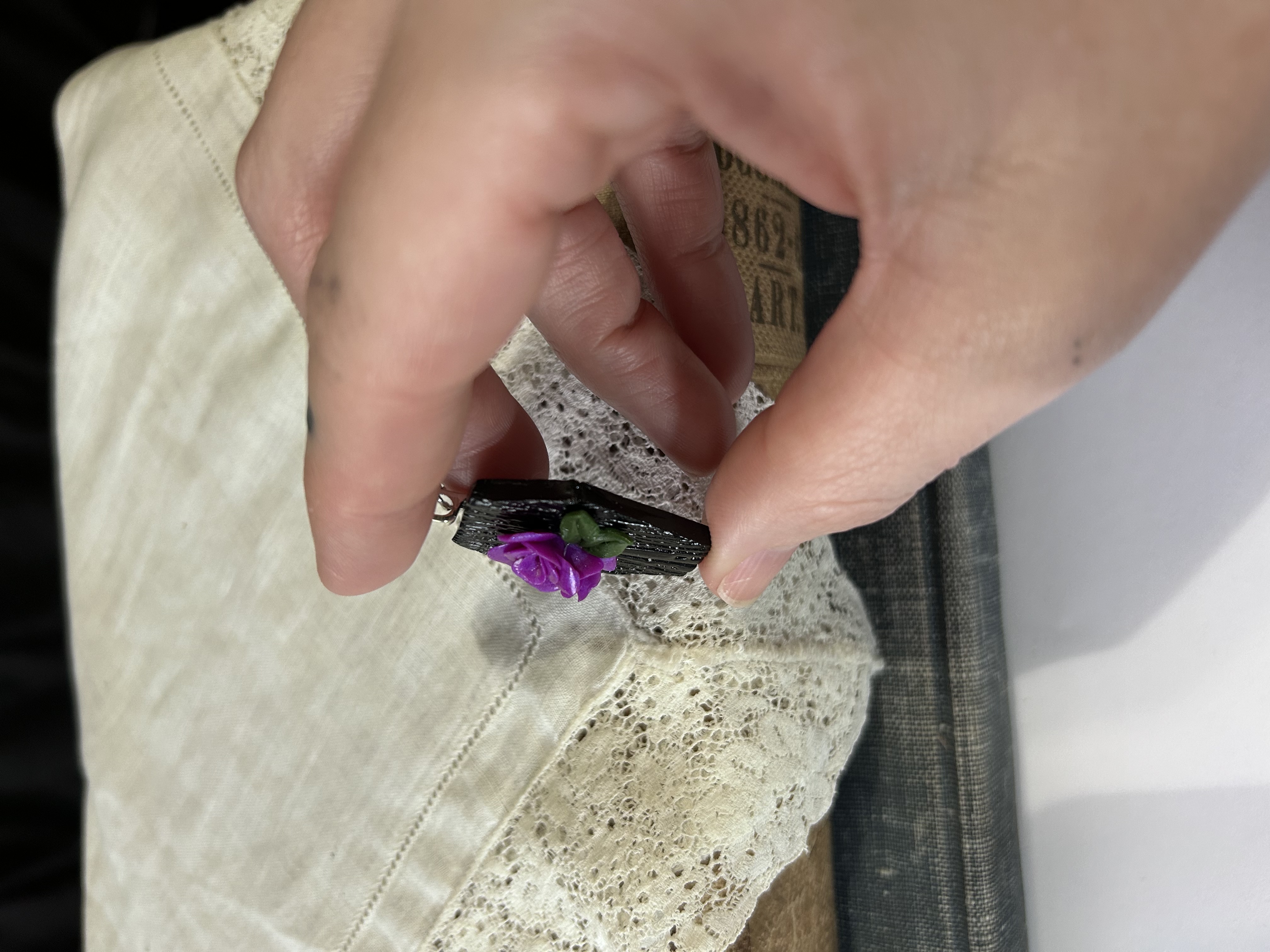 Black Coffin Earrings with Purple Roses