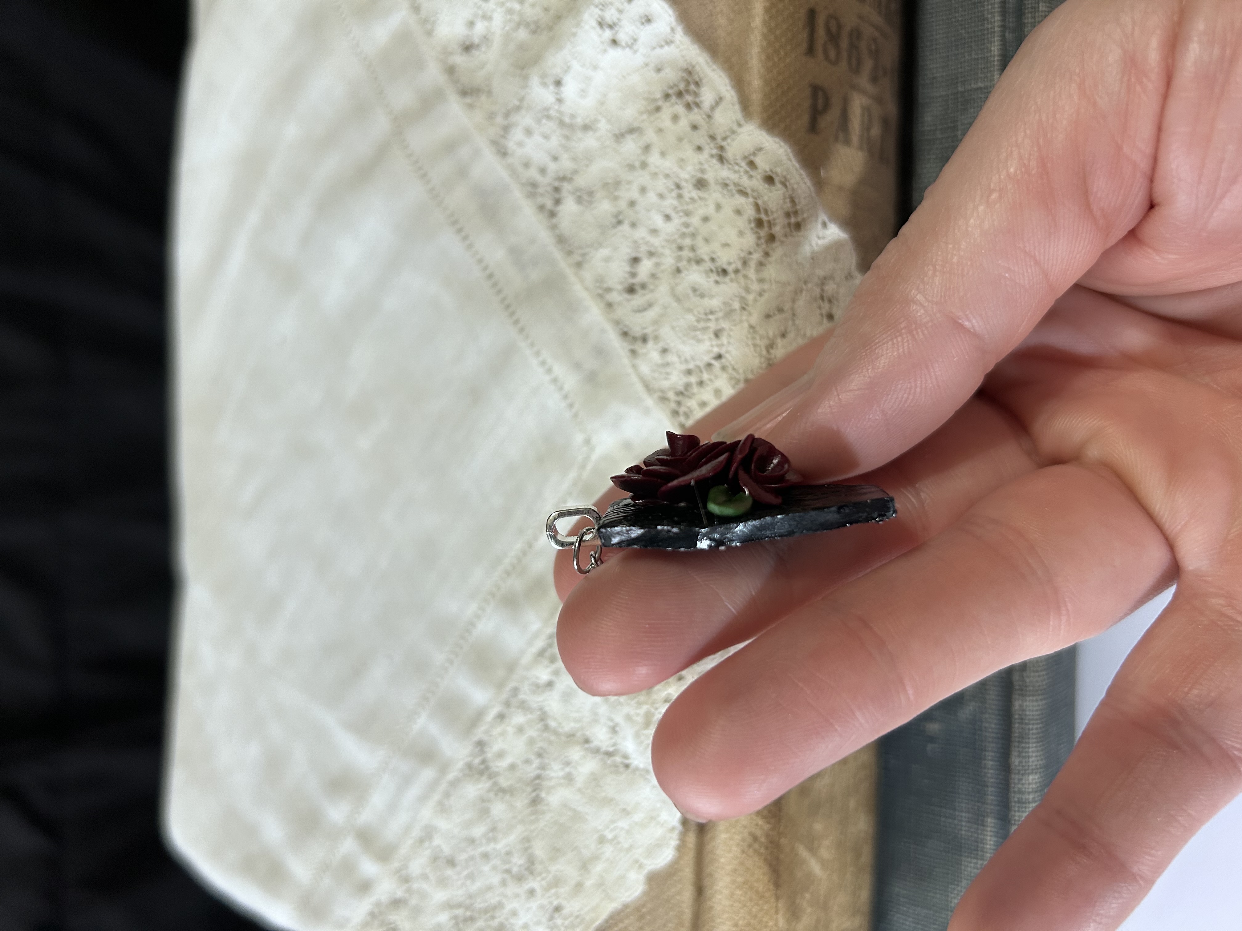 Black Coffin Earrings with Crimson Roses