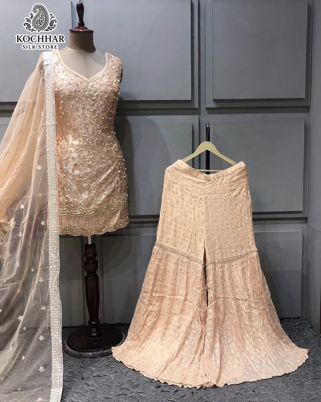 Peach Embroidered Suit Set