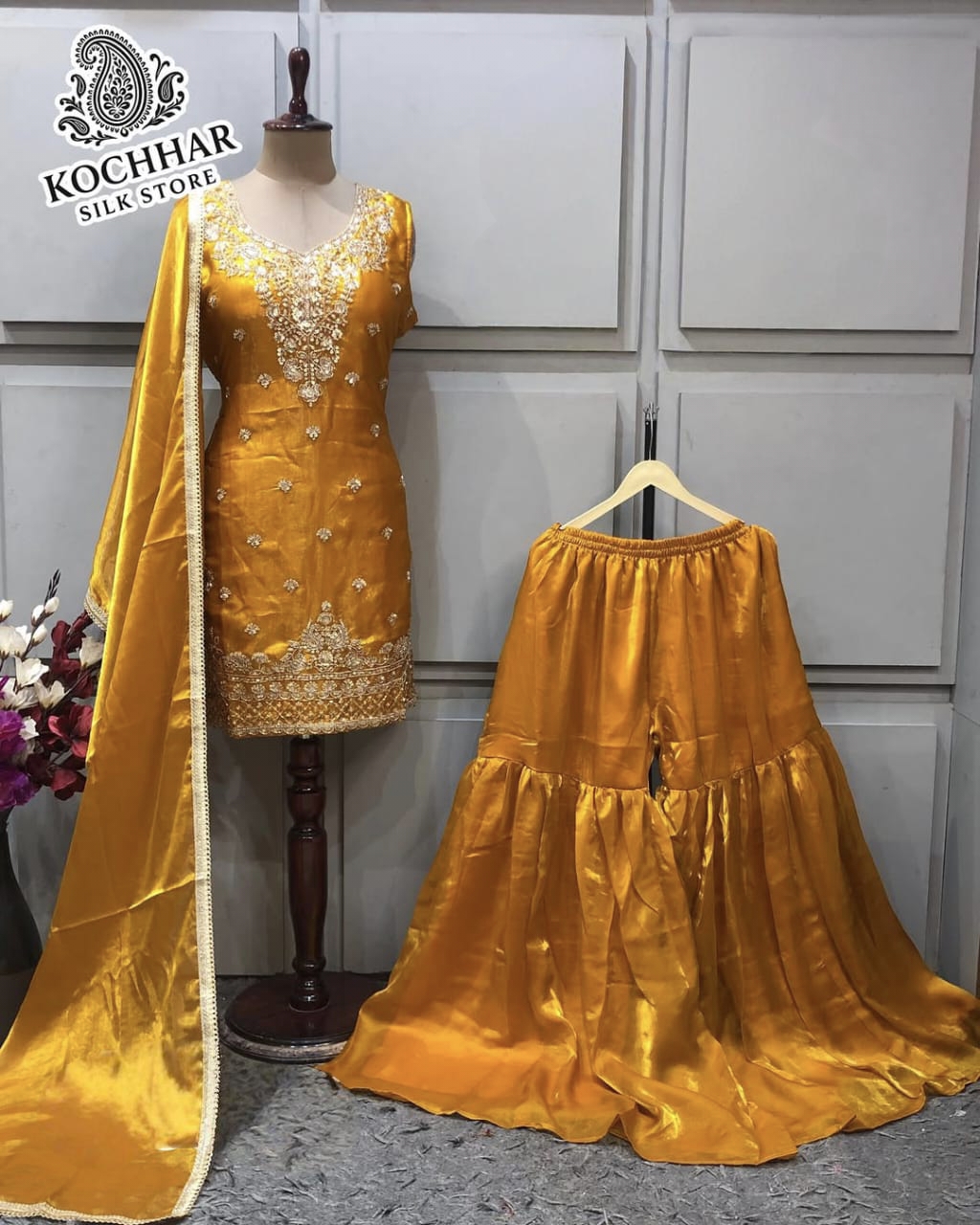 Golden Silk Sharara Set