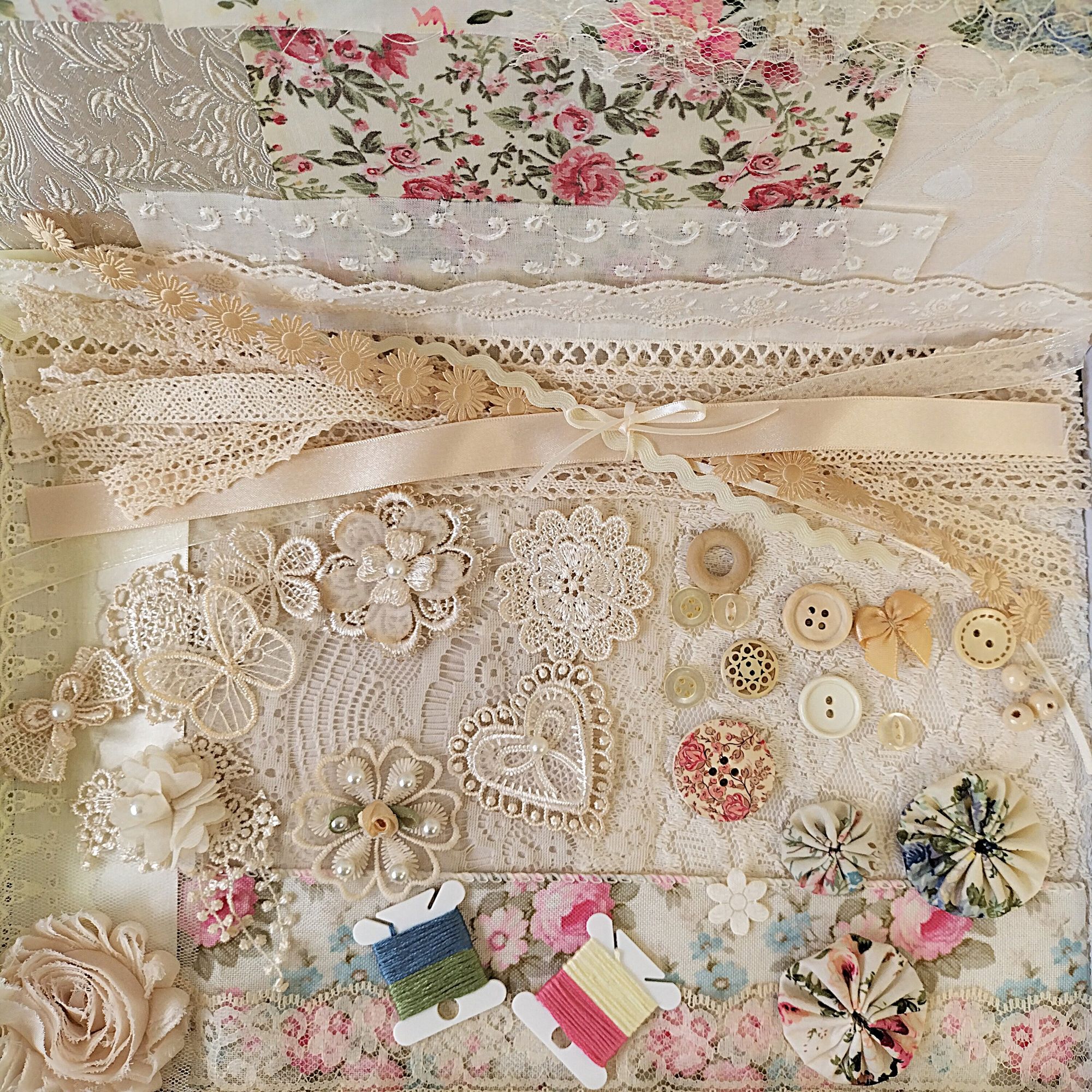 Vintage Floral and Cream Lace Slow Stitch Kit  