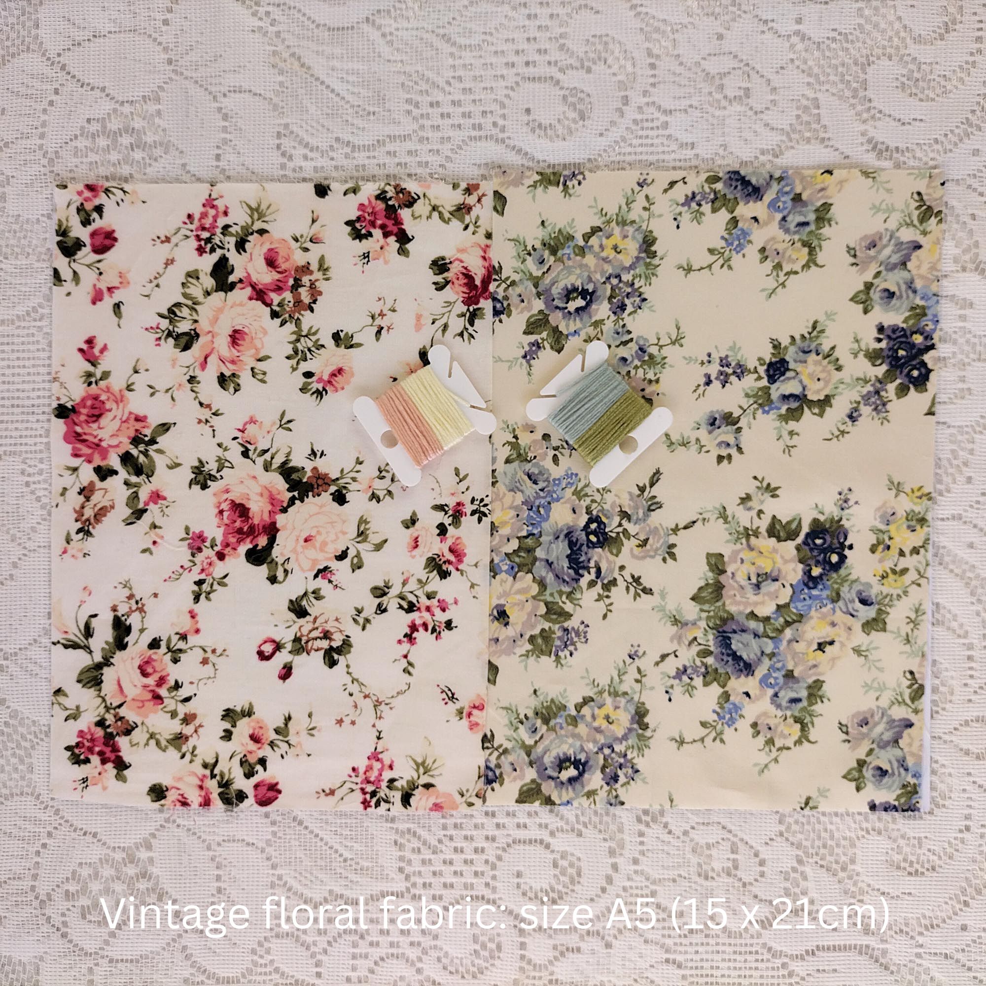 Vintage Floral and Cream Lace Slow Stitch Kit  