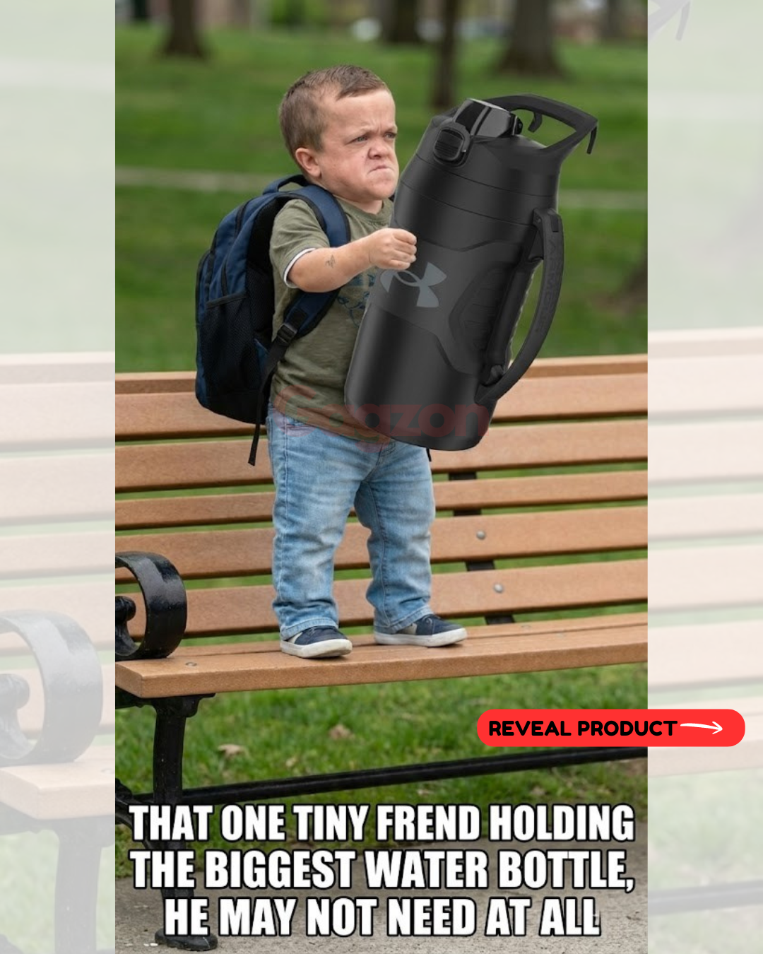 That one tiny friend holding the biggest water bottle he may not need at all. 😤💧
