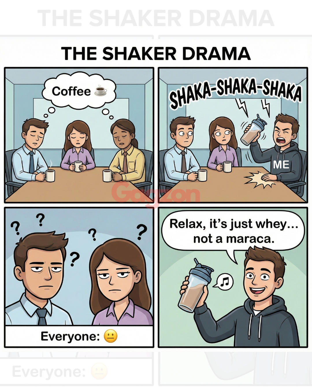 When your protein shake is louder than your office teammates 😐