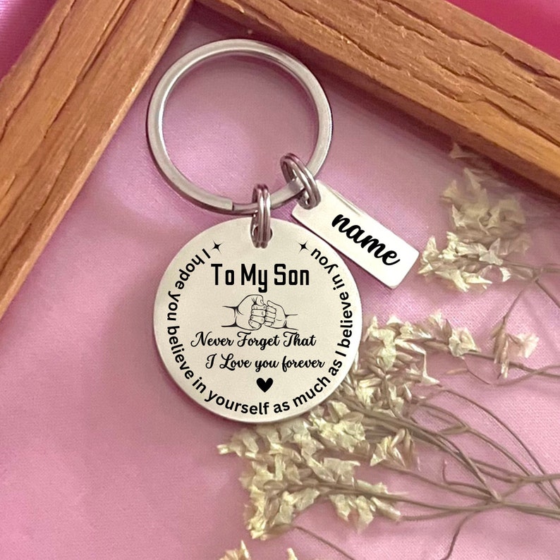 Personalized To My Son Keychain: Father Son Fist Bump, Stainless Steel