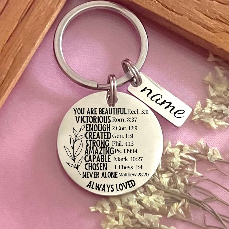 Custom Bible Verse Stainless Steel Keychain - Personalized Faith Gift