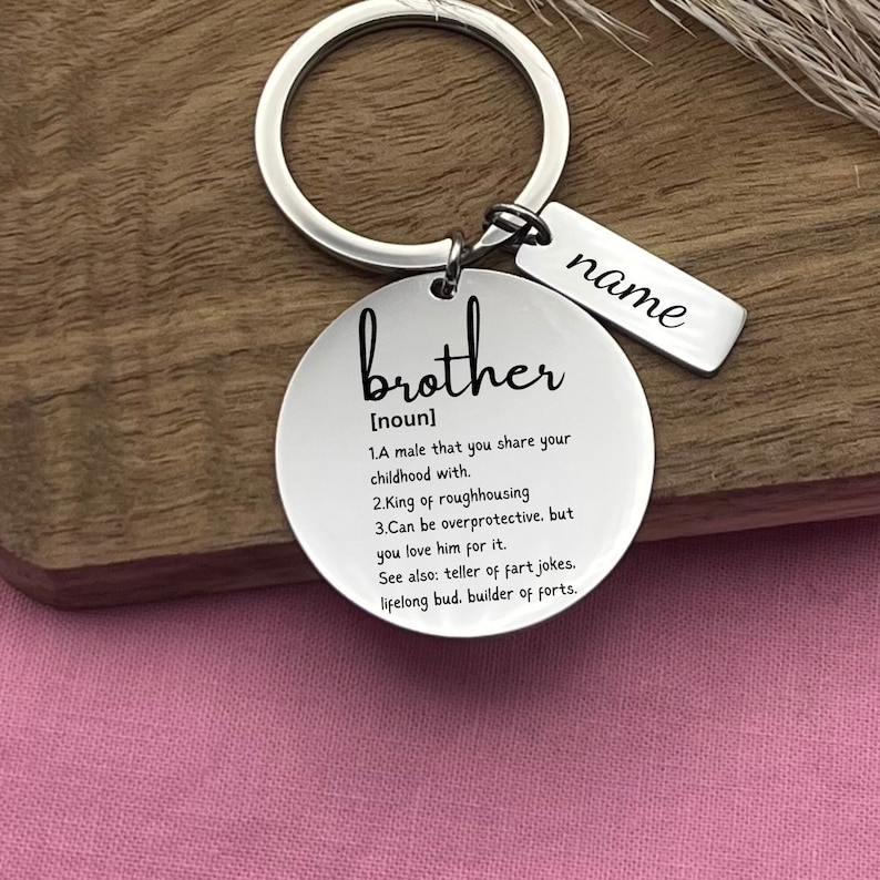 Custom Brother Definition Stainless Steel Keychain - Personalized Brother Keyring - Birthday Gift to Brother - Custom Christmas Gift