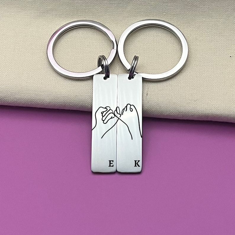Personalized Pinky Promise Keychain Set: Stainless Steel Friendship Charm