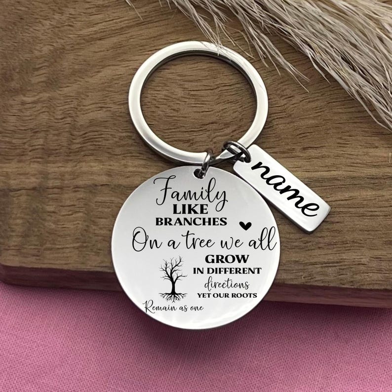 Personalized Family Like Branches Stainless Steel Keychain, Custom Family Keepsake, Meaningful Family Gift