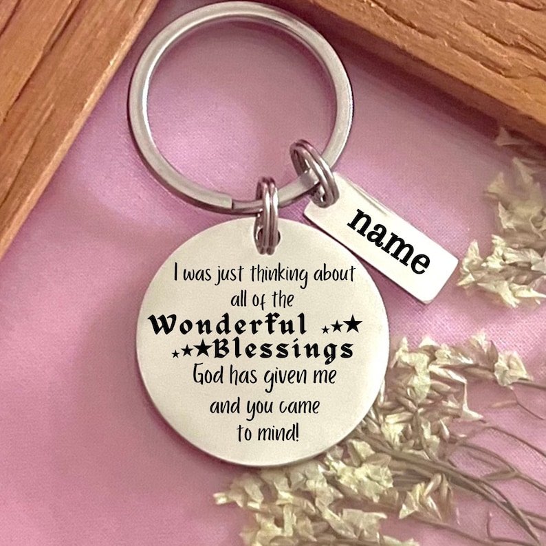 Custom Wonderful Blessing Stainless Steel Keychain - Personalized God's Gift to Me Keyring - Custom Christmas Gift