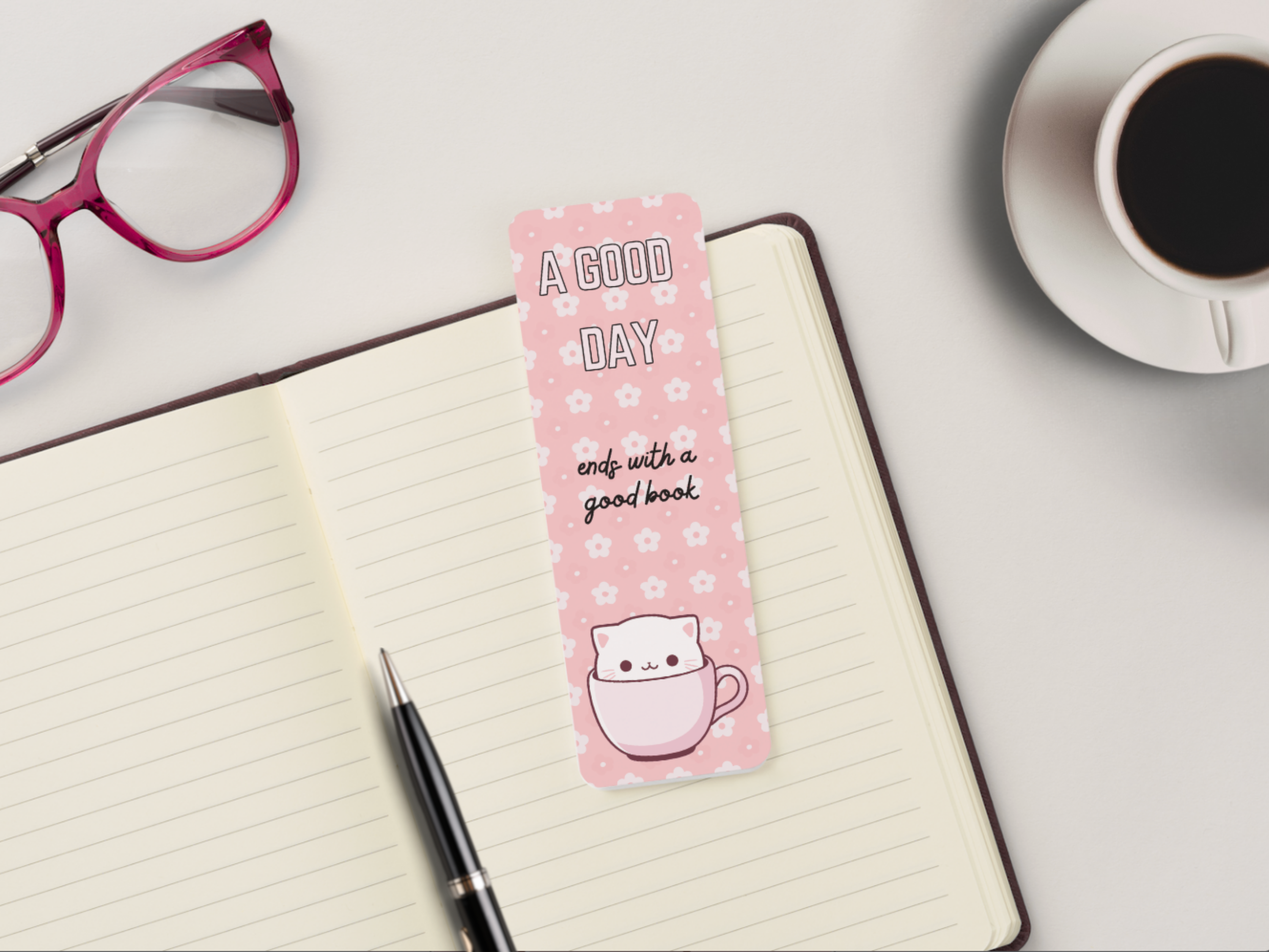 'A good days ends with a good book' Cat themed Bookmark Set
