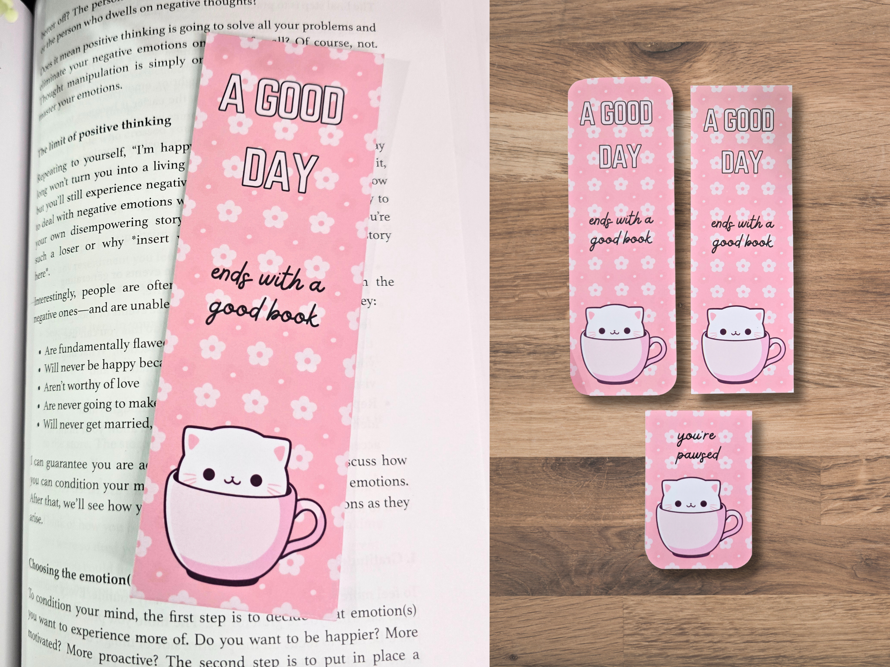 'A good days ends with a good book' Cat themed Bookmark Set