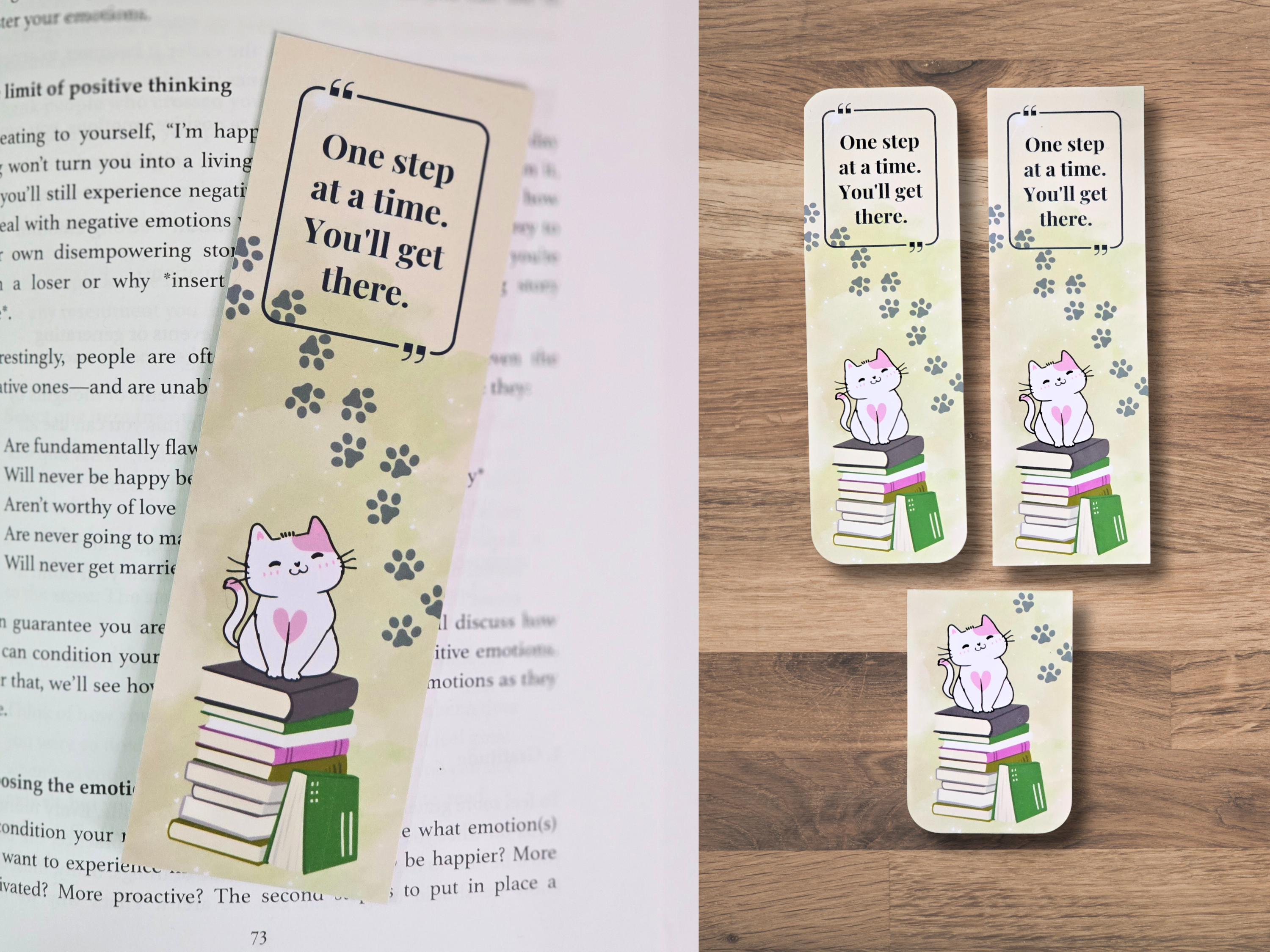 'One step at a time' Cat themed Bookmark Set