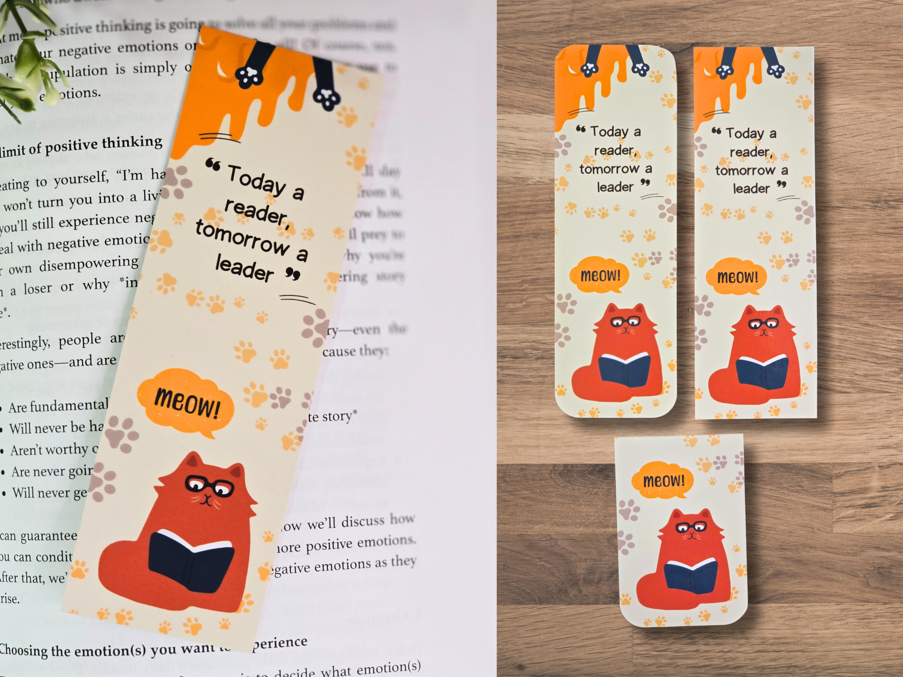 'Reader A Leader ' Cat themed Bookmark Set