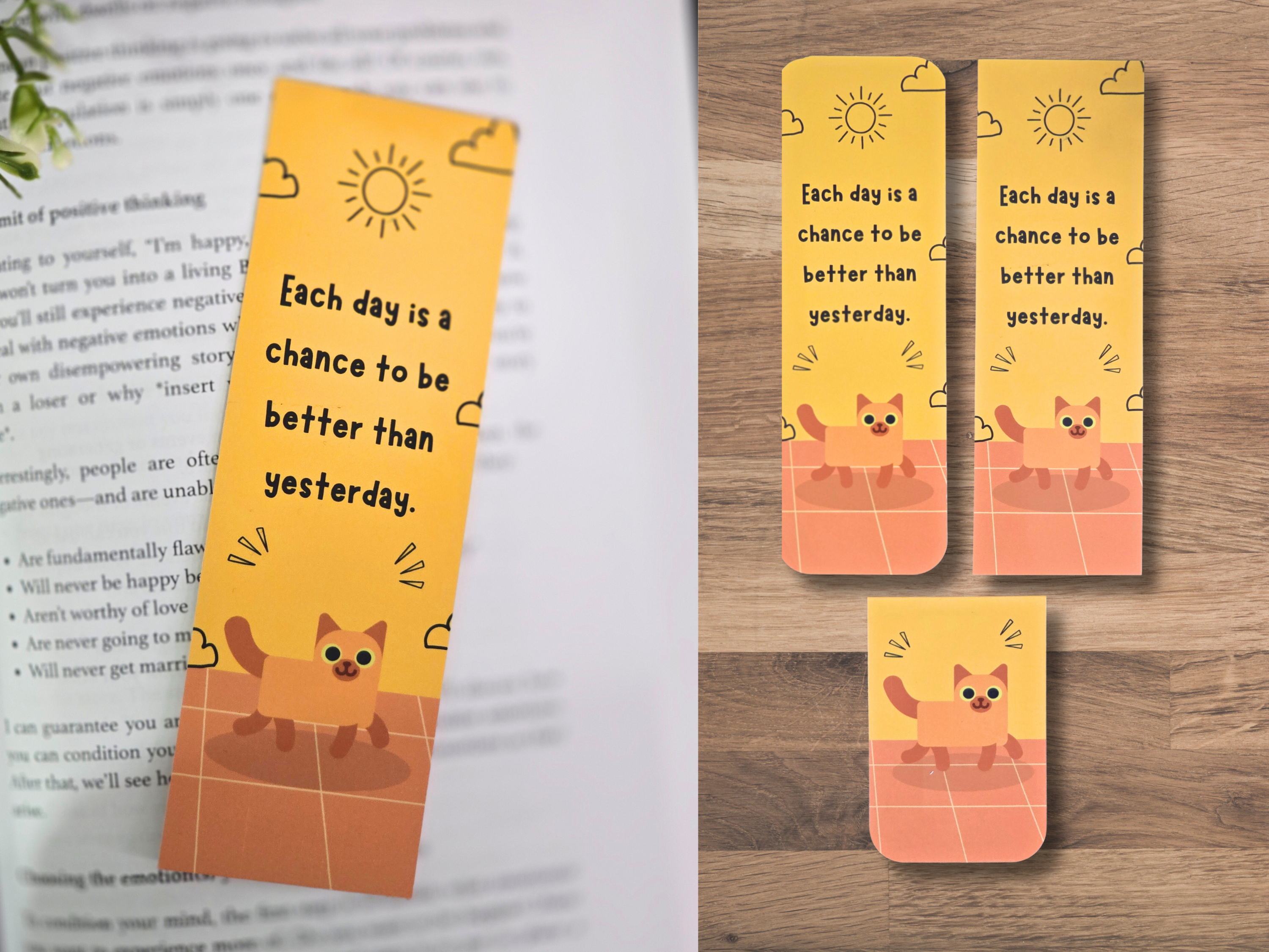 'Today better than yesterday' Cat themed Bookmark Set