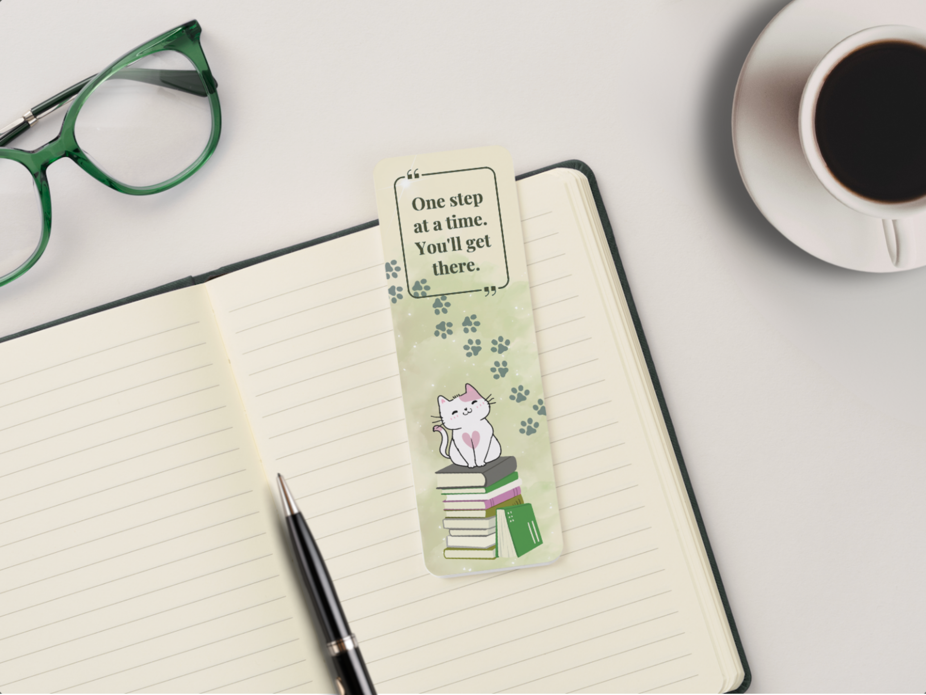 'One step at a time' Cat themed Bookmark Set