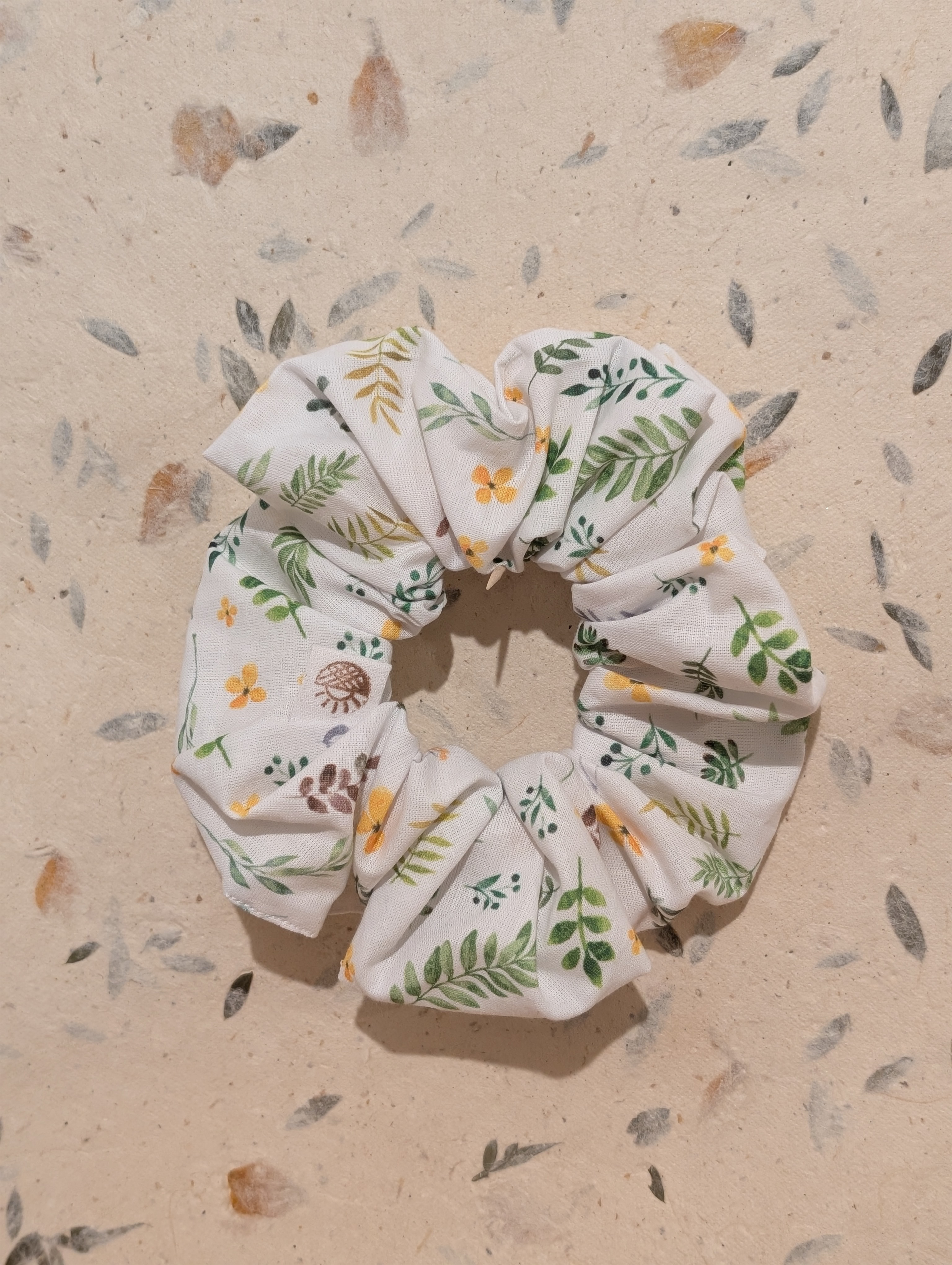 Yellow and Green Flowers Hair Scrunchie