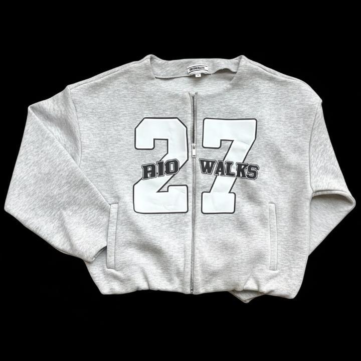 RioW Women's Scuba Varsity Zip-Sweatshirt (Light Grey Marl)