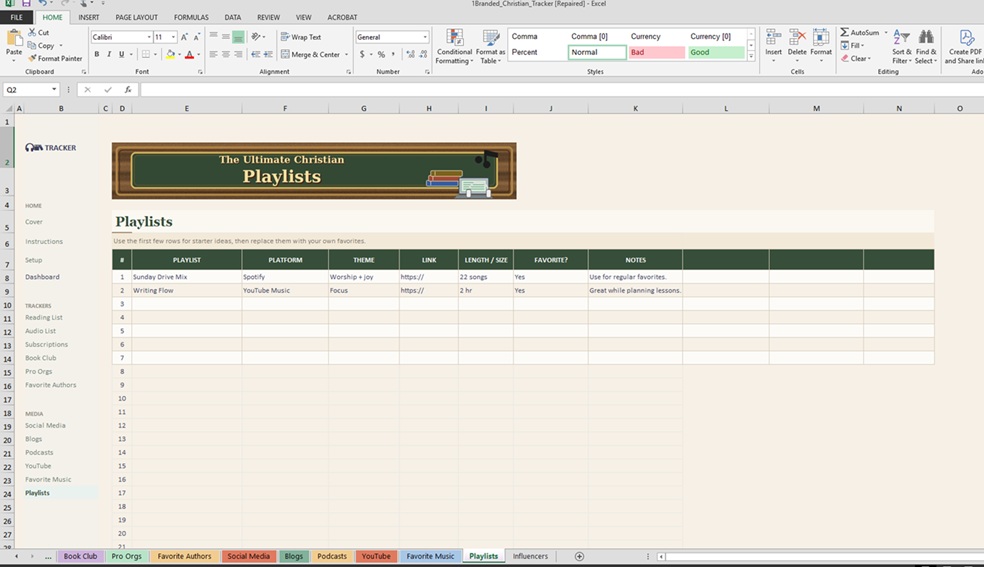 Ultimate Christian Multi-Media Playlist Trackers Excel