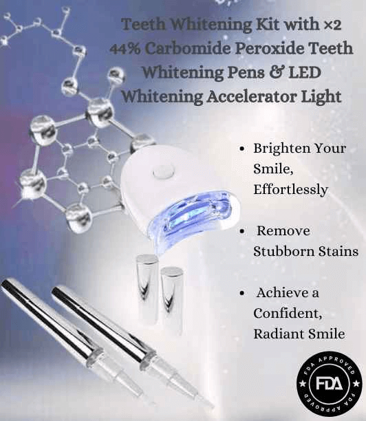 44% Carbamide Peroxide Teeth Whitening Kit - LED Light & 2 Pens: Professional At-Home Whitening System for Brighter Smiles