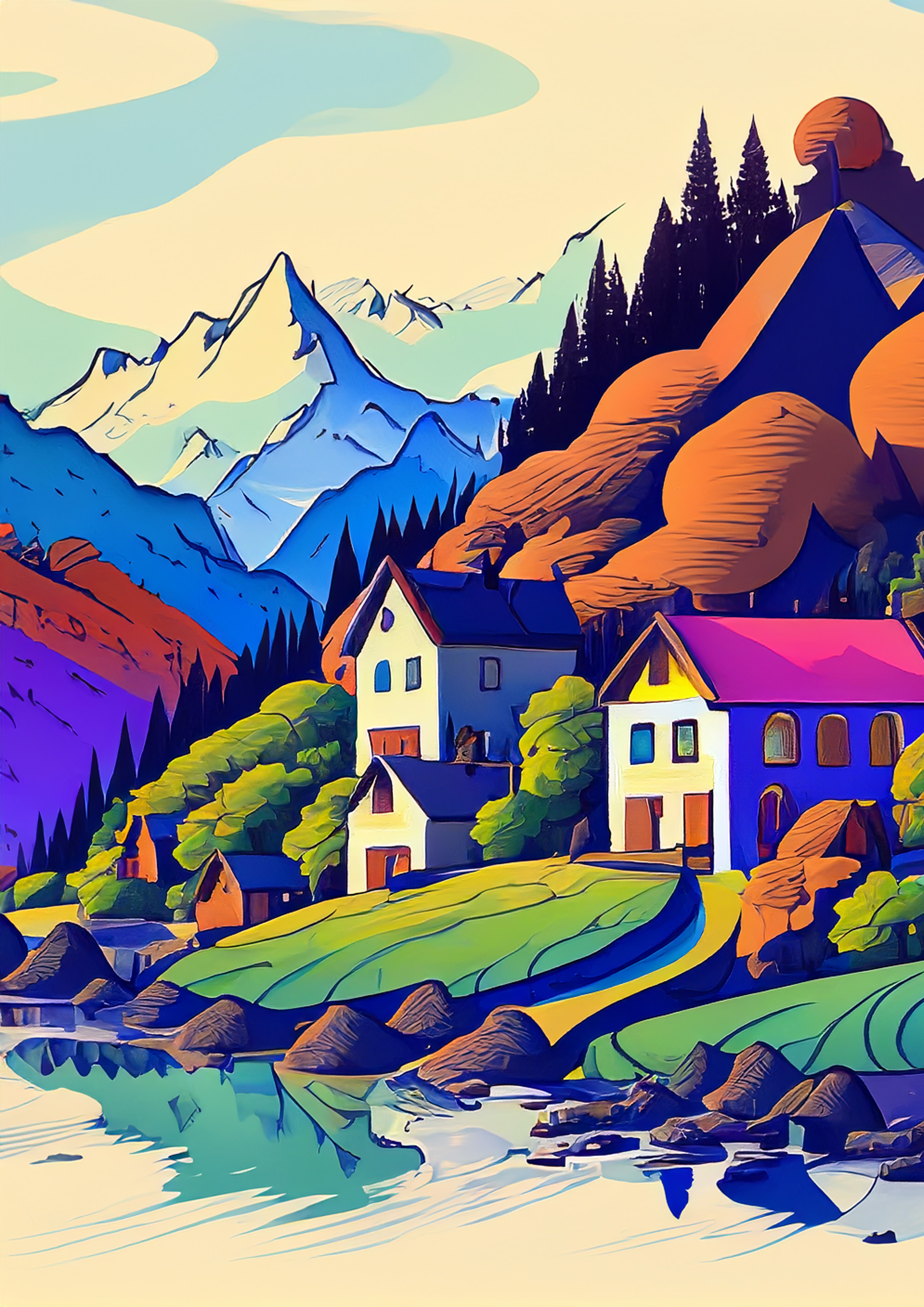 Schilderij van een berglandschap