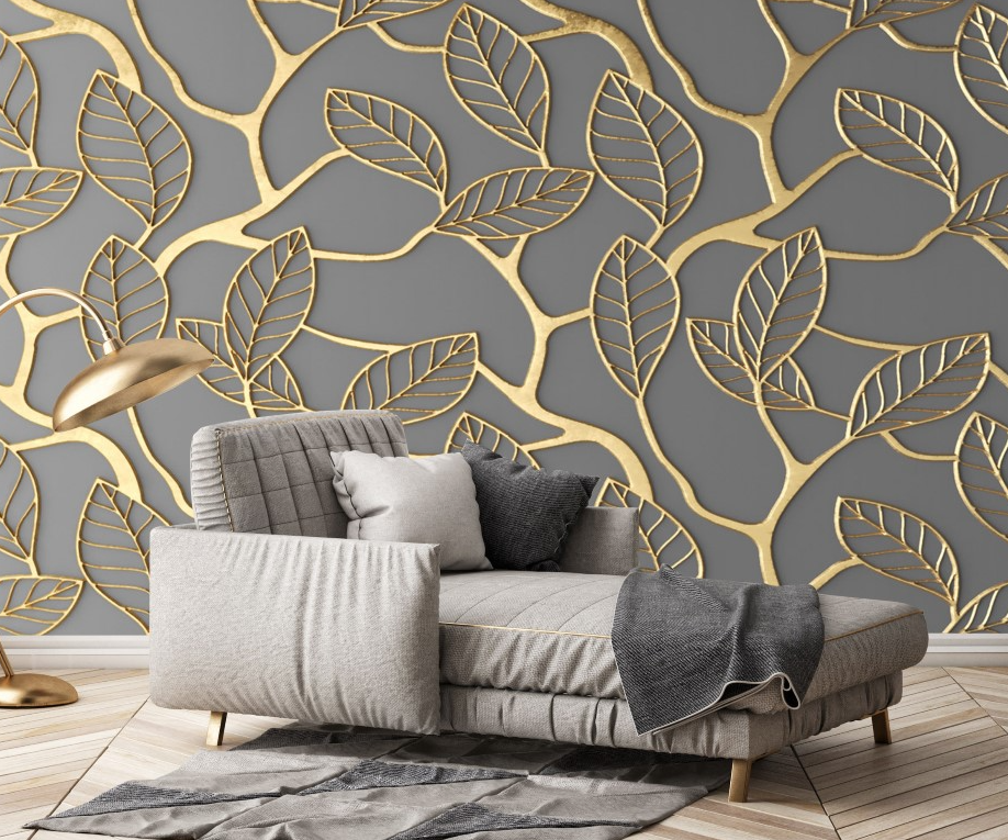 3 Boyutlu Siyah Gold Kabartma Görünümlü Duvar Kağıdı Baskı