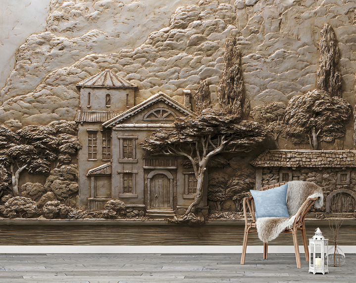 Kabartmalı Doğa Manzaradı Duvar Kağıdı 400*550