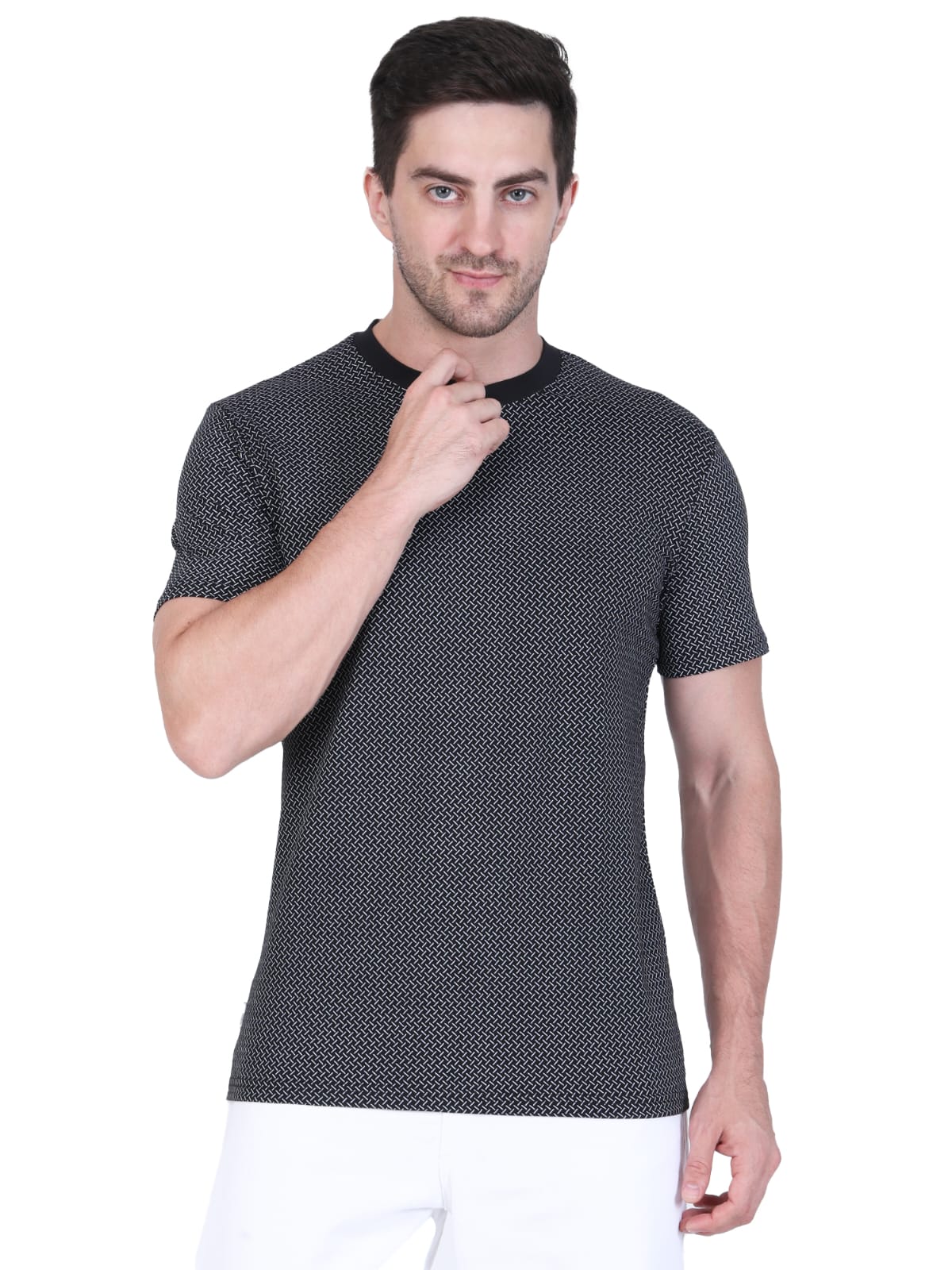 Black Printed Crew Neck T-Shirt