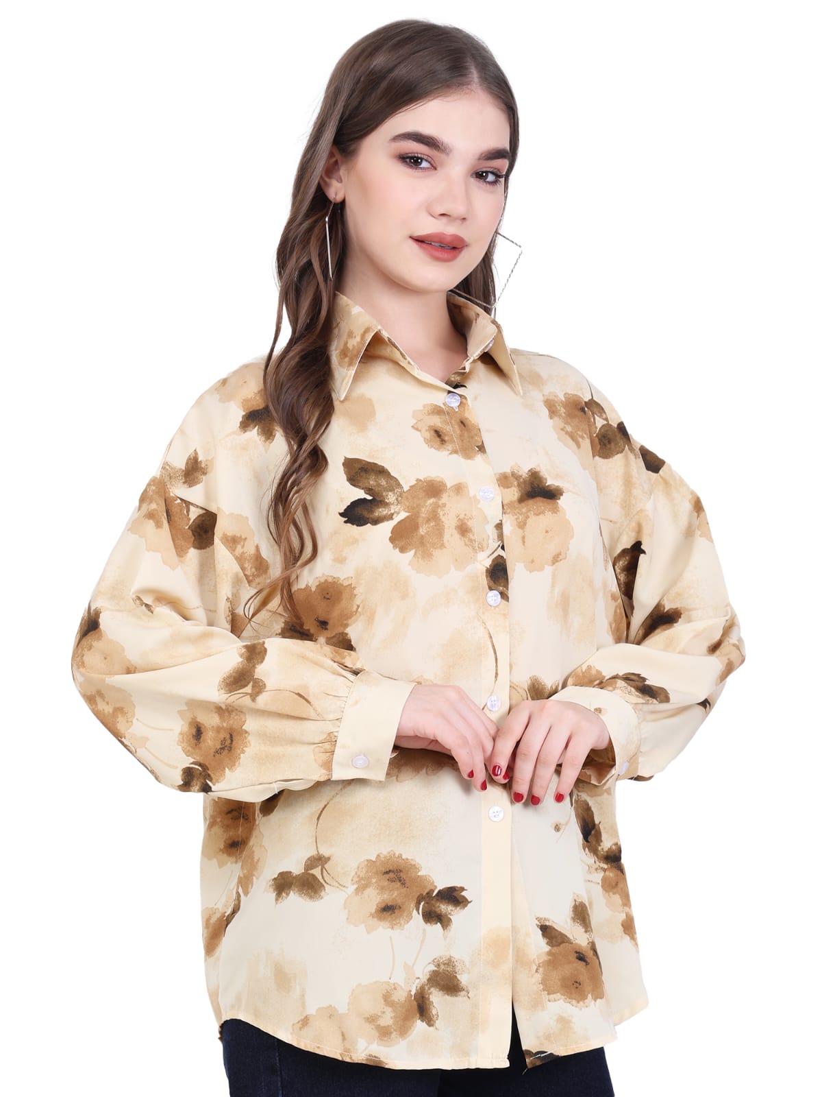 Beige Floral Print Shirt