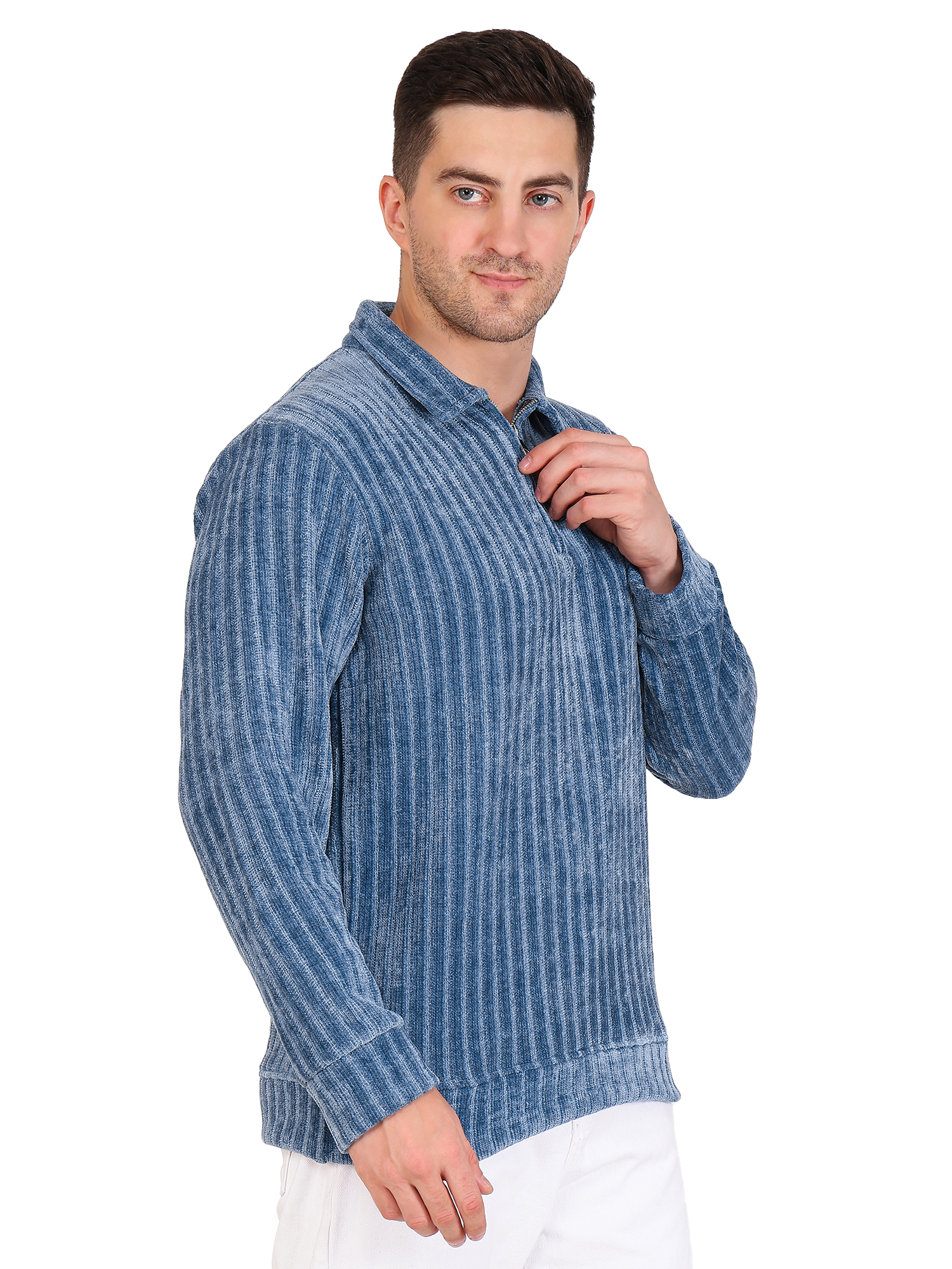 Men's Blue Ribbed Pullover