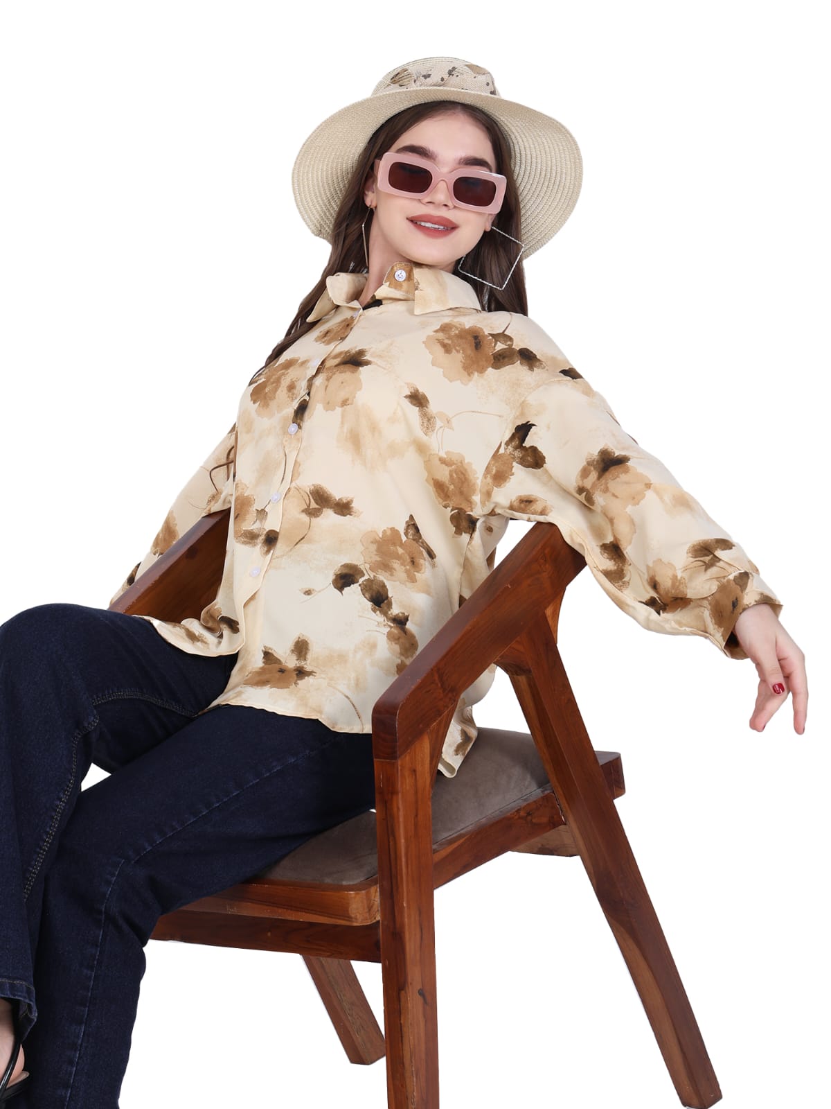 Beige Floral Print Shirt