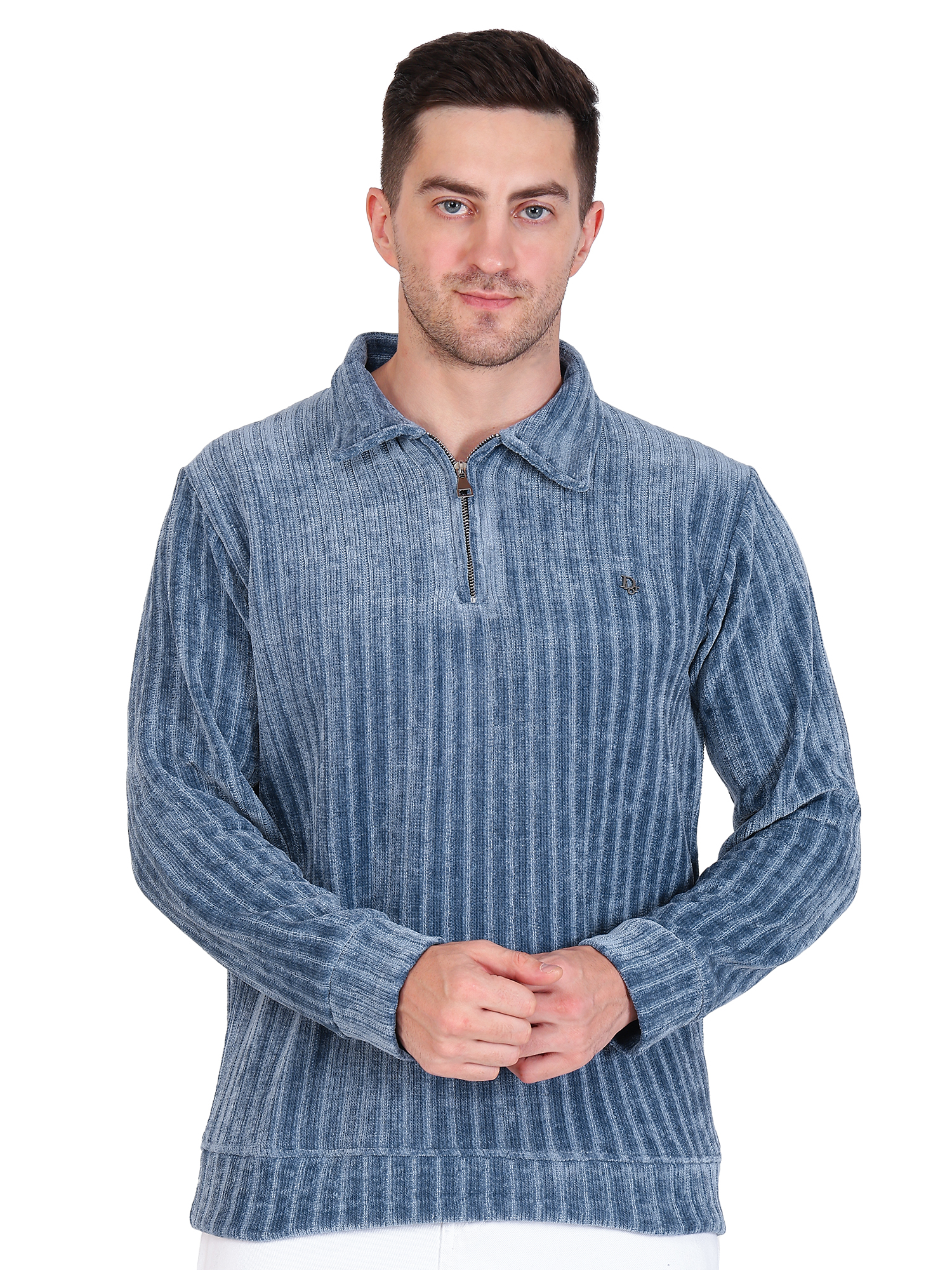 Men's Blue Ribbed Pullover