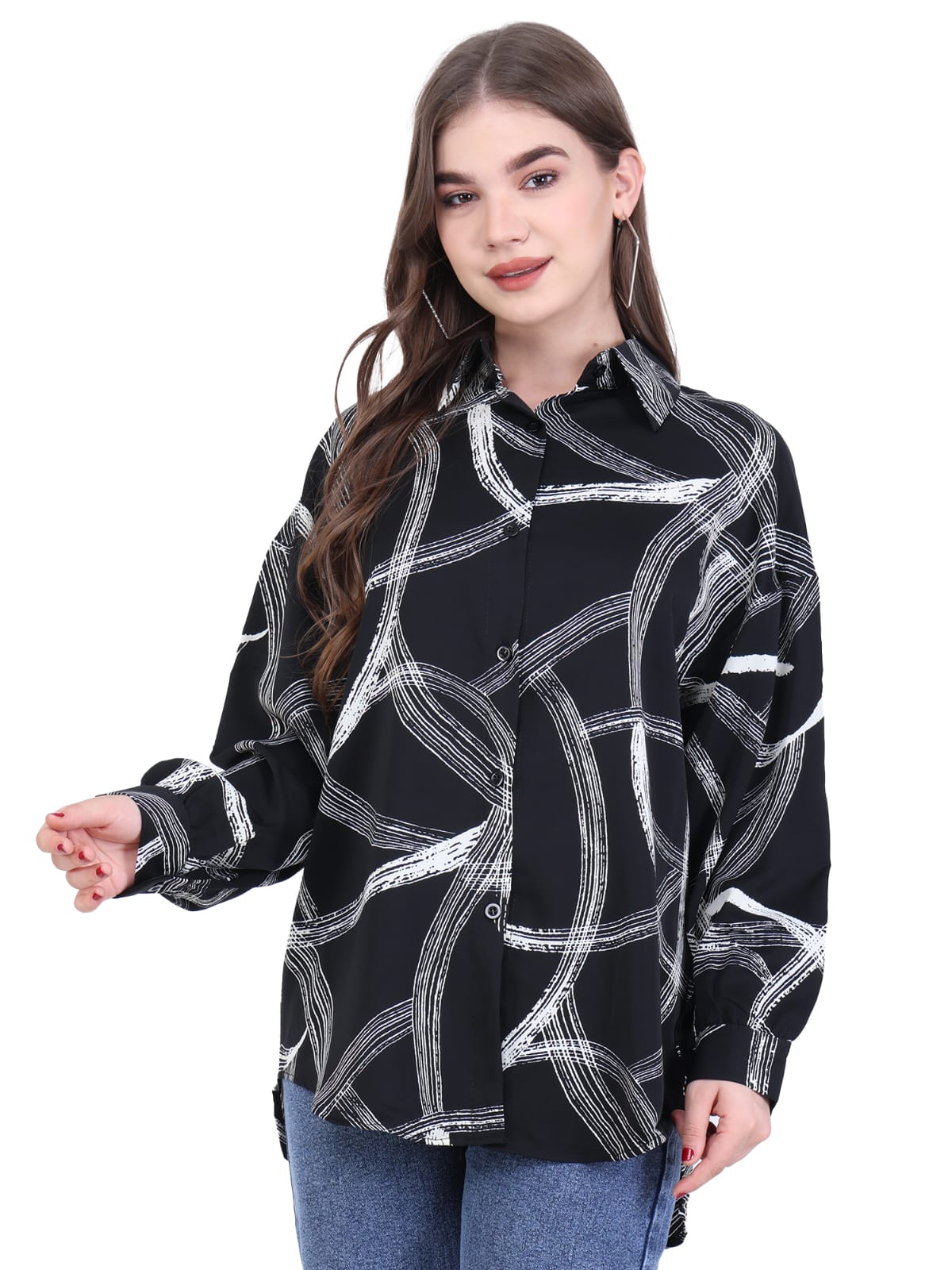 Abstract Print Black Shirt
