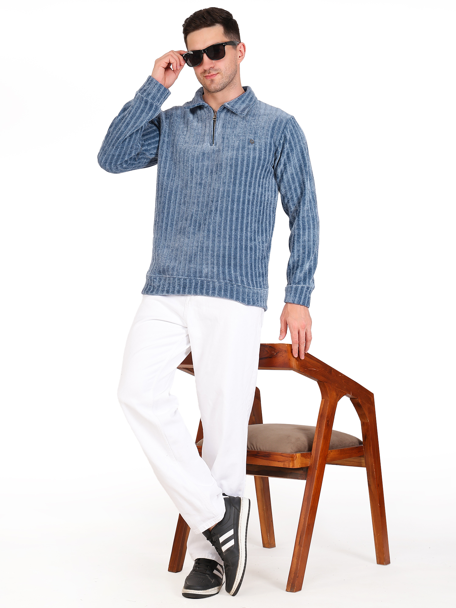 Men's Blue Ribbed Pullover