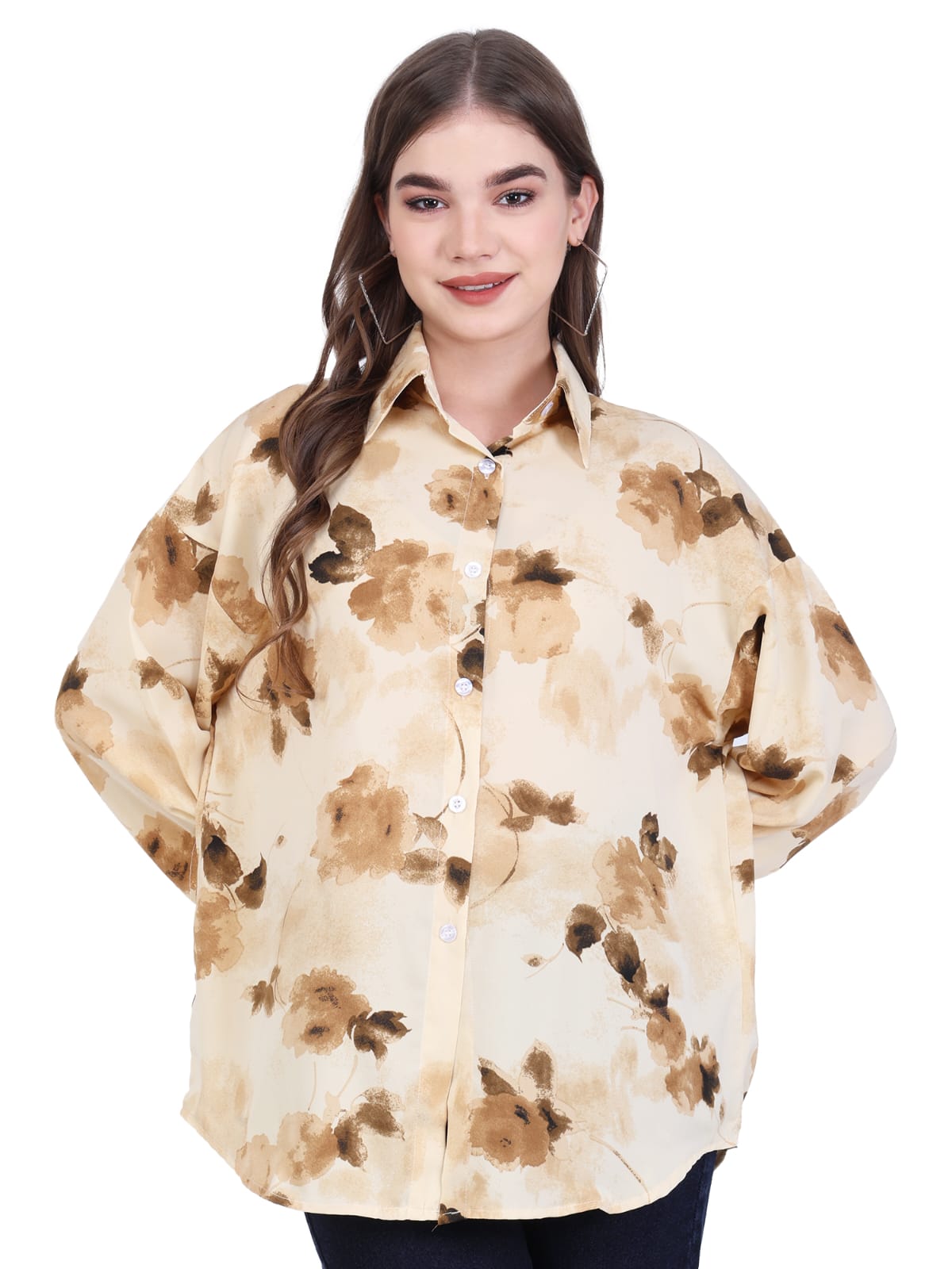 Beige Floral Print Shirt