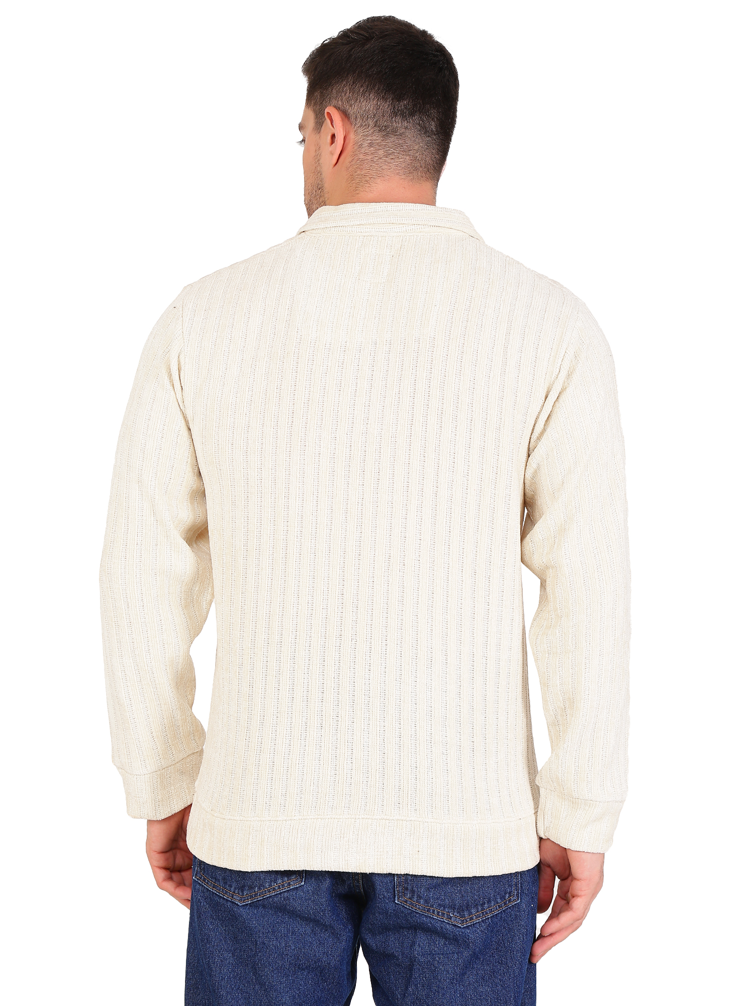 Beige Ribbed Half-Zip Sweater