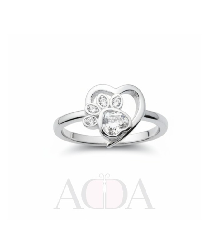 Anillo de plata con huella y corazón