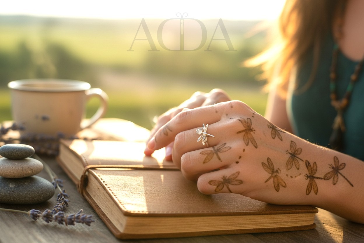 Anillo de plata con libélula