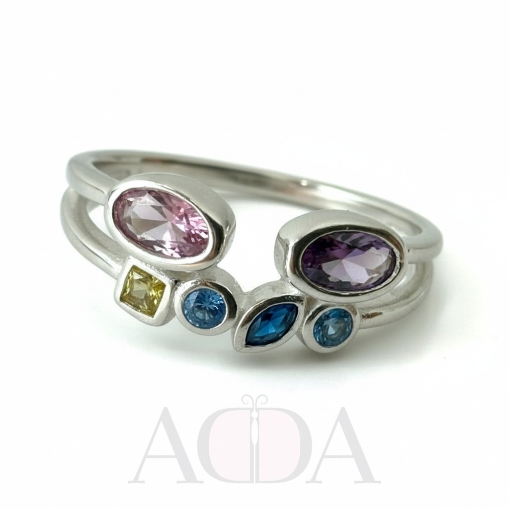 Anillo de plata con circonitas de colores