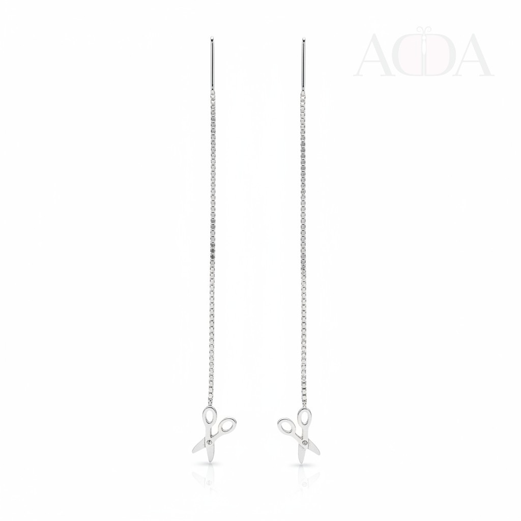 Aretes de cadena con dijes de tijeras