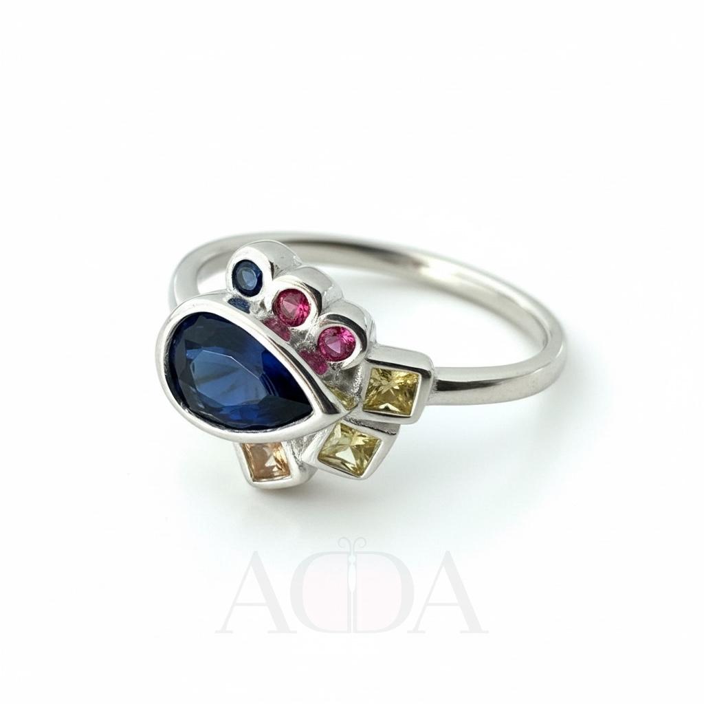 Anillo de plata con cristales multicolores