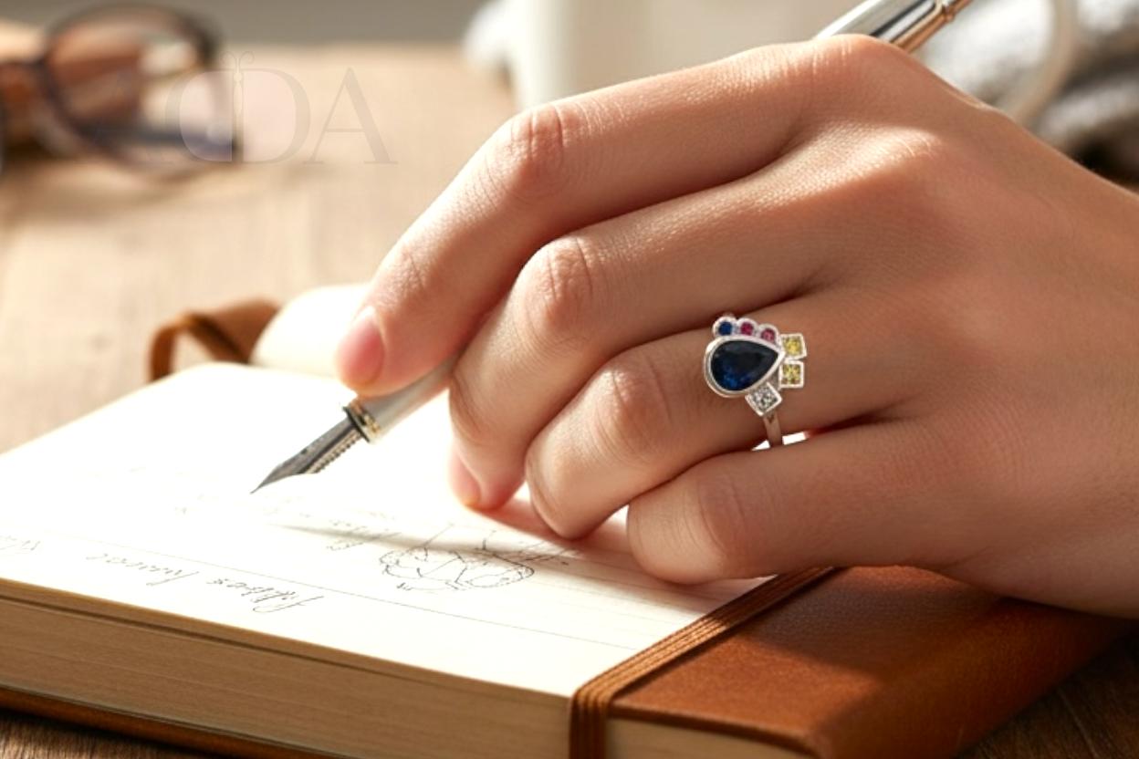 Anillo de plata con cristales multicolores