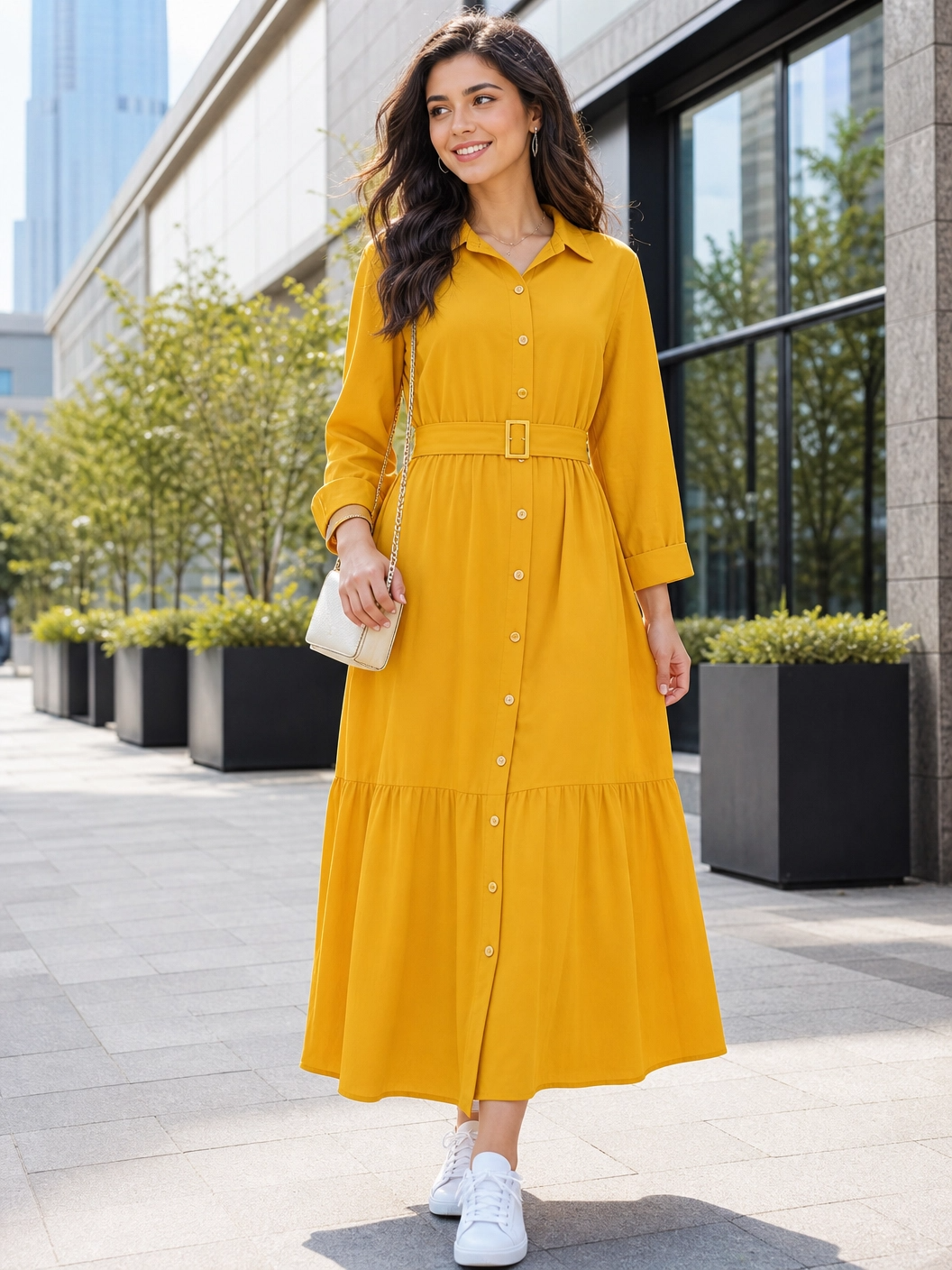 Yellow Button-Down Maxi Dress