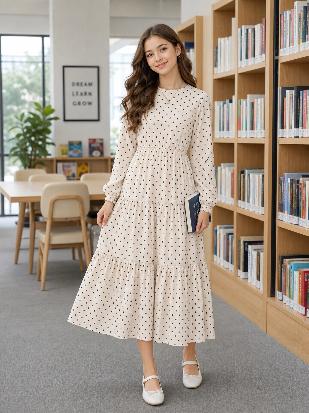 Polka Dot Long Sleeve Maxi Dress